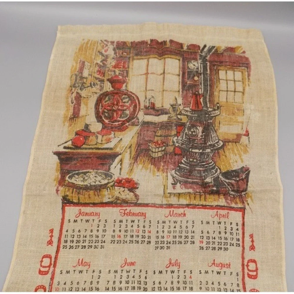 Country Store Linen Dish Towel Calendar 1981 Wall Hanging MCM Rustic Vintage